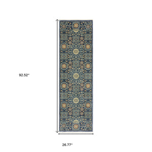 HomeRoots 5' Blue and Rust Medallion Area Rug - Classic Design with Fringed Edges, Stain & Fade Resistant Quality 8' Runner 575242