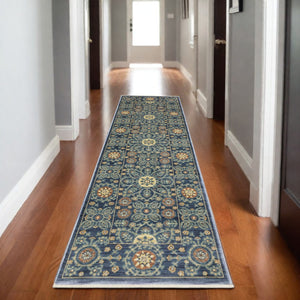 HomeRoots 5' Blue and Rust Medallion Area Rug - Classic Design with Fringed Edges, Stain & Fade Resistant Quality 8' Runner 575242