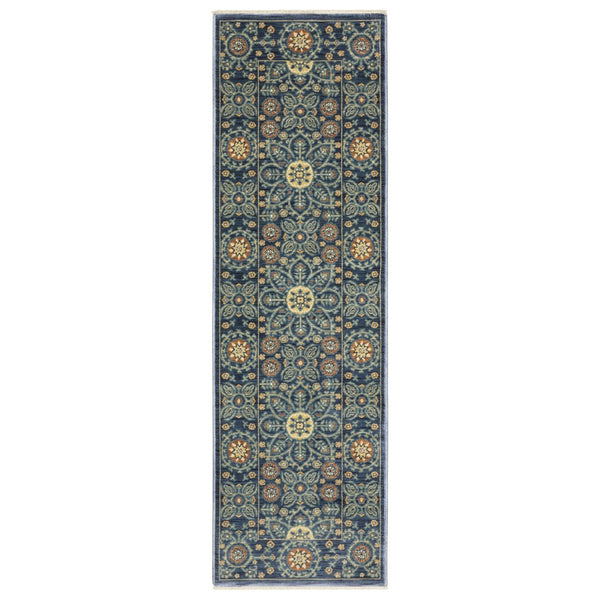 HomeRoots 5' Blue and Rust Medallion Area Rug - Classic Design with Fringed Edges, Stain & Fade Resistant Quality 8' Runner 575242