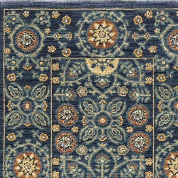 HomeRoots 5' Blue and Rust Medallion Area Rug - Classic Design with Fringed Edges, Stain & Fade Resistant Quality 8' Runner 575242
