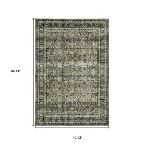 Homeroots 4' Charcoal And Blue Oriental Distressed Area Rug - Stylish, Stain-resistant, Perfect For Any Space 4' X 6' Polyester 575246