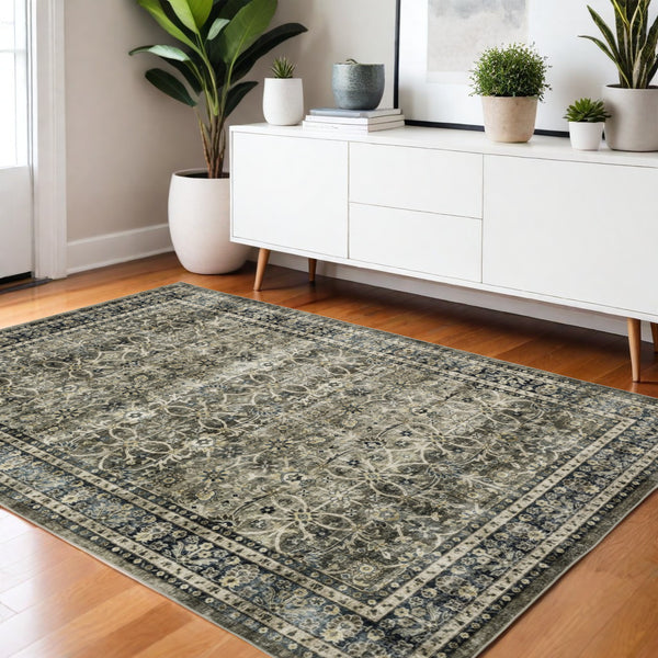 Homeroots 4' Charcoal And Blue Oriental Distressed Area Rug - Stylish, Stain-resistant, Perfect For Any Space 4' X 6' Polyester 575246