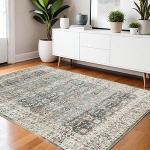 Homeroots 4' Teal Oriental Distressed Area Rug - Stylish, Non-skid, Stain-resistant Design For Any Room 4' X 6' Polyester 575247