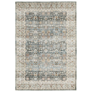 HomeRoots 4' Teal and Ivory Oriental Distressed Area Rug - Timeless Elegance with Stain Resistance & Non-Slip Backing 4' X 6' 575247