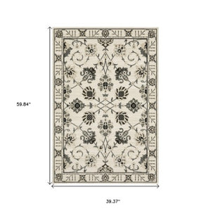 Homeroots 3' Ivory Oriental Area Rug - Stylish, Stain-resistant Design Perfect For Homes With Kids & Pets 3' X 5' Polypropylene,Polyester 575256