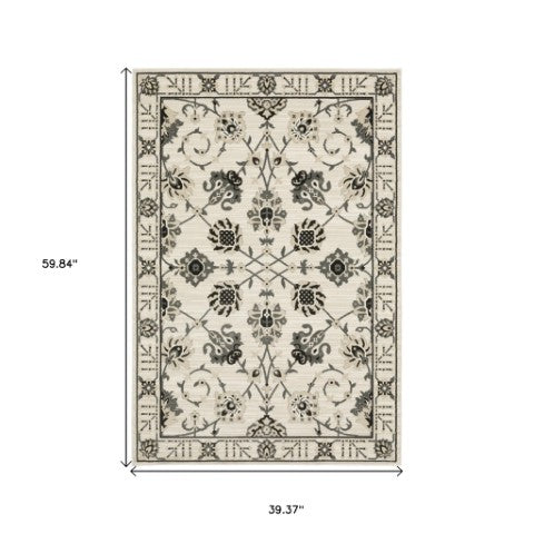 Homeroots 3' Ivory Oriental Area Rug - Stylish, Stain-resistant Design Perfect For Homes With Kids & Pets 3' X 5' Polypropylene,Polyester 575256