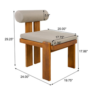English Elm Outdoor Acacia Wood Dining Chairs Set of 2 with Sculptural Cylindrical Backrest Cushions N776P387625D