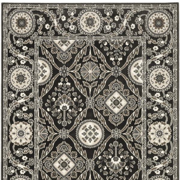 Homeroots 3' Charcoal Oriental Area Rug - Stylish, Stain-resistant Design For Warmth And Elegance In Any Room 3' X 5' Polypropylene,Polyester 575258