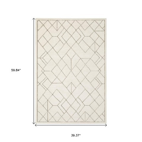 Homeroots 3' Stylish Ivory Geometric Area Rug – Stain Resistant, Soft Texture For A Cozy Home Atmosphere 3' X 5' Polypropylene,Polyester 575259