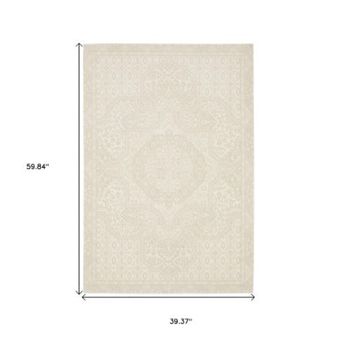 Homeroots 3' Ivory Medallion Area Rug - Stain Resistant, Stylish Design For Home Decor And Cozy Spaces 3' X 5' Polypropylene,Polyester 575262