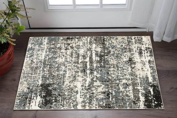 Homeroots 3' Ivory Abstract Area Rug - Stain Resistant, Stylish Design For Home Décor, Perfect For Kids & Pets 3' X 5' Polypropylene,Polyester 575263