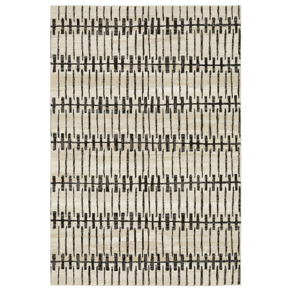 HomeRoots 3' Modern Beige and Black Geometric Area Rug – Durable, Stain-Resistant, Perfect for High-Traffic Spaces 3' X 5' 575264