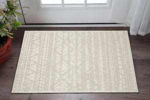 HomeRoots 5' Beige and Ivory Tribal Area Rug - Durable, Stain-Resistant Design for Stylish Living Spaces 3' X 5' 575266