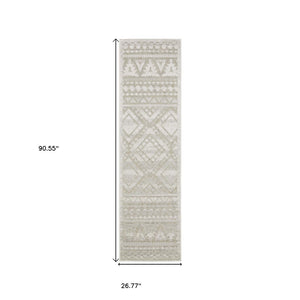 HomeRoots 5' Beige and Ivory Tribal Area Rug - Durable, Stain-Resistant Design for Stylish Living Spaces 8' Runner 575267