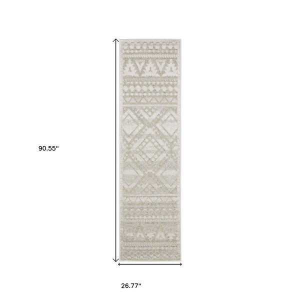 HomeRoots 5' Beige and Ivory Tribal Area Rug - Durable, Stain-Resistant Design for Stylish Living Spaces 8' Runner 575267