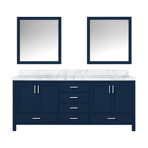 English Elm Navy Blue Double Bath Vanity 80"W x 22"D with Carrara Marble Top, Soft-Close Drawers & 30" Mirrors B2731S00844