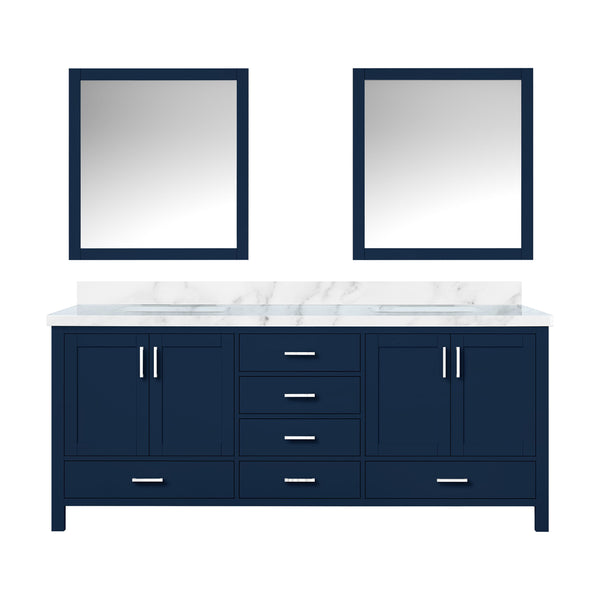 English Elm Navy Blue Double Bath Vanity 80"W x 22"D with Carrara Marble Top, Soft-Close Drawers & 30" Mirrors B2731S00844