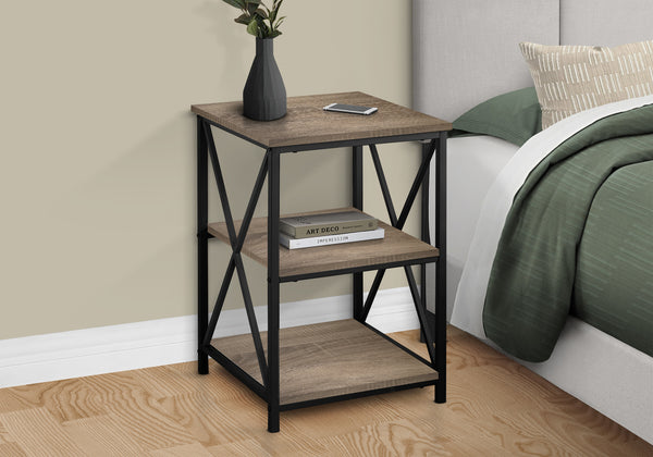 English Elm Accent 3-Tier Side Table with X-Frame Metal Base, Space-Saving End Table with Shelves for Living Room taupe 27 L x 20 W x 5 H B2710P219352