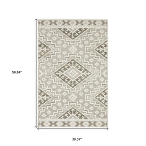 HomeRoots 5' Chic Beige and Brown Tribal Area Rug - Durable, Stain-Resistant Design for Any Stylish Space 3' X 5' 575270