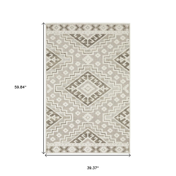HomeRoots 5' Chic Beige and Brown Tribal Area Rug - Durable, Stain-Resistant Design for Any Stylish Space 3' X 5' 575270