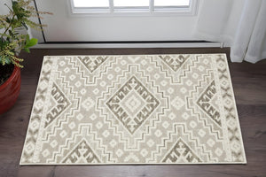 HomeRoots 5' Chic Beige and Brown Tribal Area Rug - Durable, Stain-Resistant Design for Any Stylish Space 3' X 5' 575270