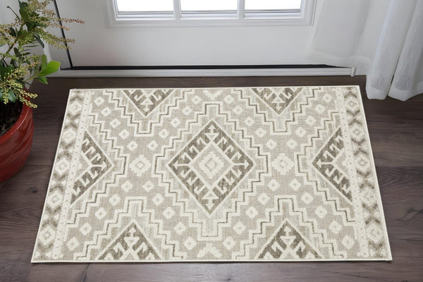 HomeRoots 5' Chic Beige and Brown Tribal Area Rug - Durable, Stain-Resistant Design for Any Stylish Space 3' X 5' 575270
