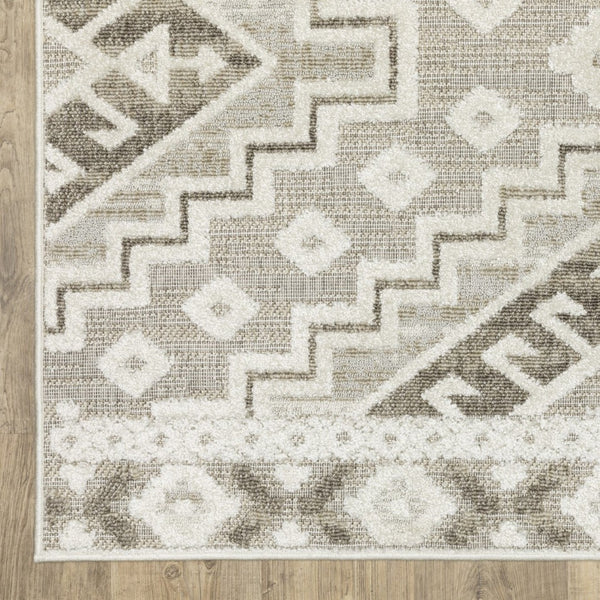HomeRoots 5' Chic Beige and Brown Tribal Area Rug - Durable, Stain-Resistant Design for Any Stylish Space 3' X 5' 575270