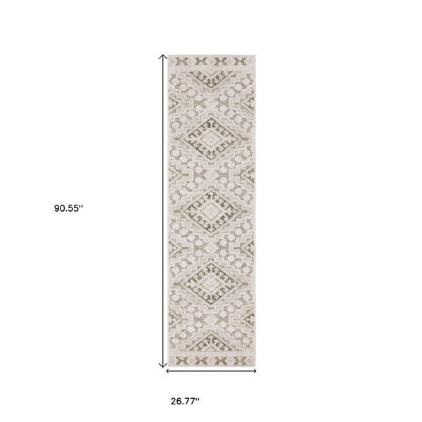 HomeRoots 5' Chic Beige and Brown Tribal Area Rug - Durable, Stain-Resistant Design for Any Stylish Space 8' Runner 575271