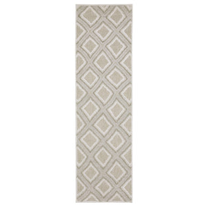 HomeRoots 3' Gray and Beige Diamond Area Rug - Timeless Design, Durable, Stain Resistant, Perfect for Any Room 8' Runner 575273