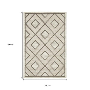 HomeRoots 5' Stylish Beige and Brown Geometric Area Rug – Modern, Stain-Resistant, Durable for Everyday Living 3' X 5' 575274