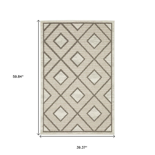 HomeRoots 5' Stylish Beige and Brown Geometric Area Rug – Modern, Stain-Resistant, Durable for Everyday Living 3' X 5' 575274