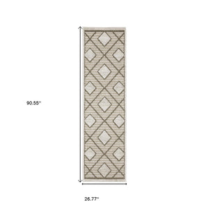 HomeRoots 5' Stylish Beige and Brown Geometric Area Rug – Modern, Stain-Resistant, Durable for Everyday Living 8' Runner 575275