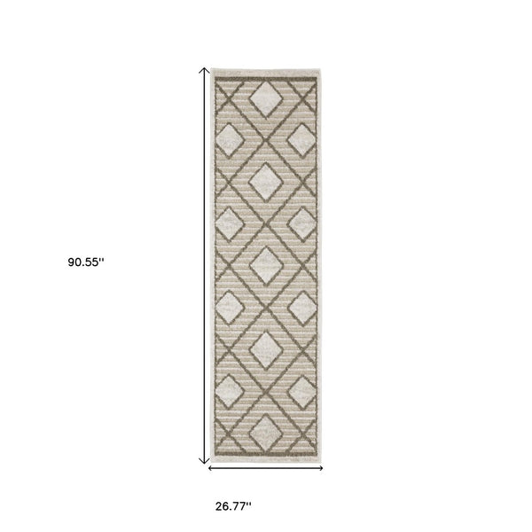 HomeRoots 5' Stylish Beige and Brown Geometric Area Rug – Modern, Stain-Resistant, Durable for Everyday Living 8' Runner 575275