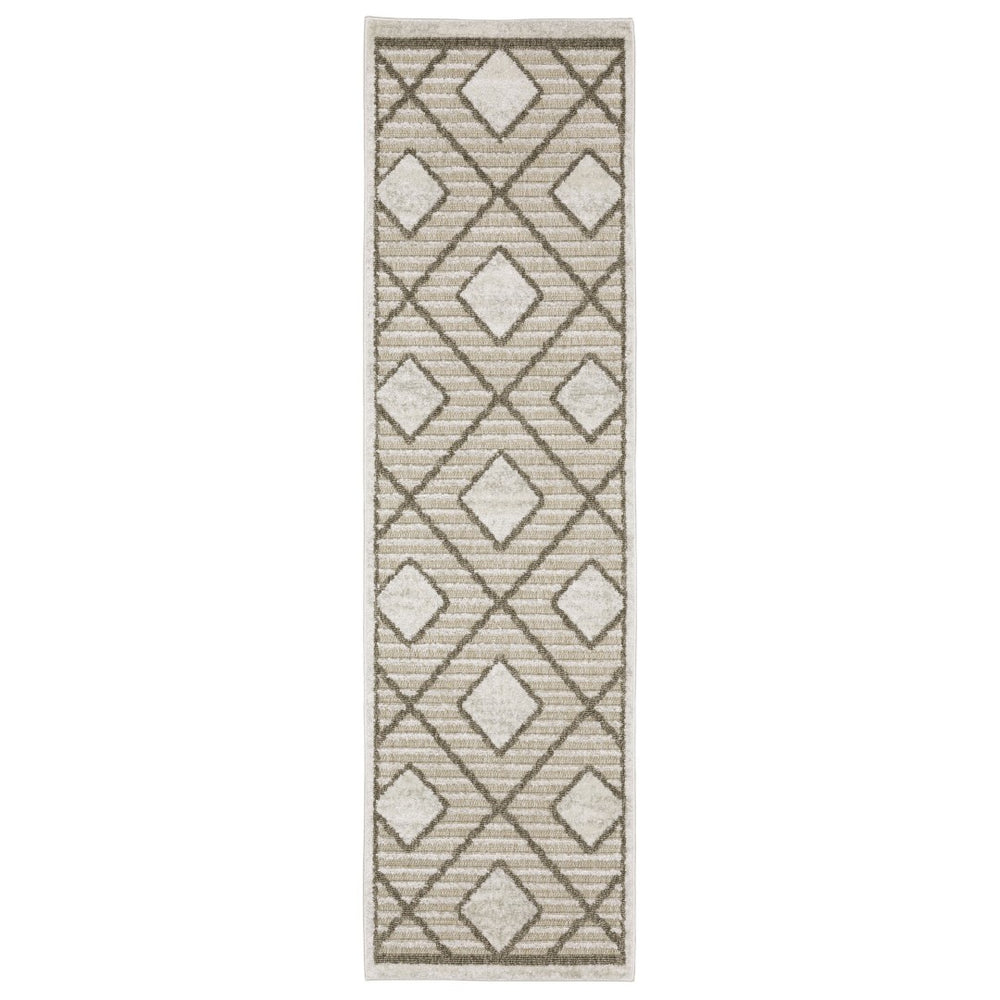 HomeRoots 5' Stylish Beige and Brown Geometric Area Rug – Modern, Stain-Resistant, Durable for Everyday Living 8' Runner 575275