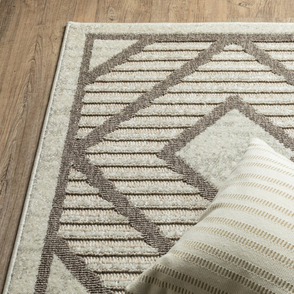 HomeRoots 5' Stylish Beige and Brown Geometric Area Rug – Modern, Stain-Resistant, Durable for Everyday Living 8' Runner 575275