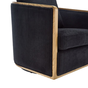 English Elm Corduroy Swivel Barrel Chair with Sturdy Hardwood Frame & Metal 360° Base, Plush Foam Seat, 300lb Capacity Black W395P220274