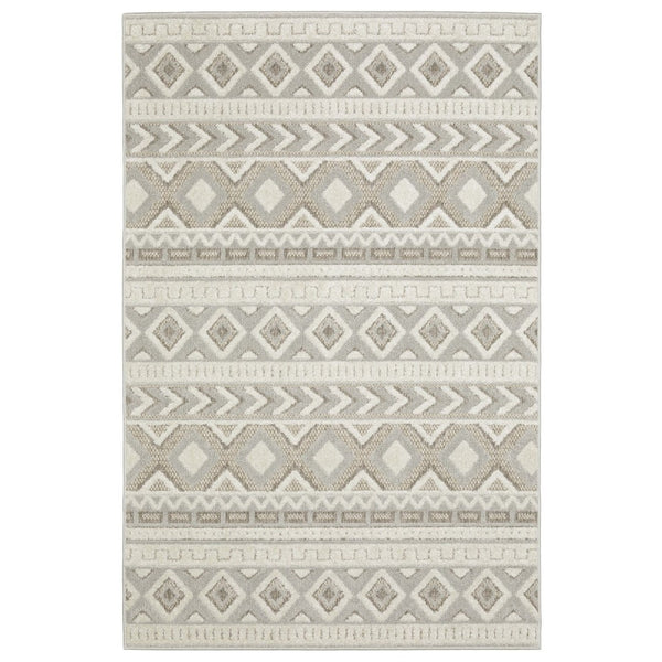 HomeRoots 3' Gray and Beige Tribal Area Rug - Durable, Stain-Resistant, Perfect for High-Traffic Family Spaces 3' X 5' 575276