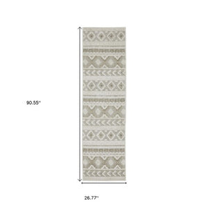 Homeroots 3' Gray Tribal Area Rug – Stylish Power Loom Design, Stain Resistant, Perfect For Any Home Decor 8' Runner Polypropylene 575277