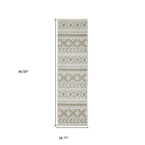 Homeroots 3' Gray Tribal Area Rug – Stylish Power Loom Design, Stain Resistant, Perfect For Any Home Decor 8' Runner Polypropylene 575277