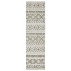 HomeRoots 3' Gray and Beige Tribal Area Rug - Durable, Stain-Resistant, Perfect for High-Traffic Family Spaces 8' Runner 575277