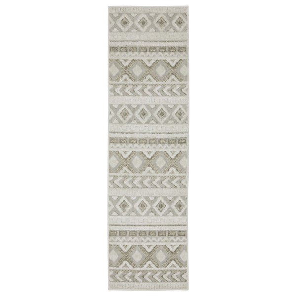 HomeRoots 3' Gray and Beige Tribal Area Rug - Durable, Stain-Resistant, Perfect for High-Traffic Family Spaces 8' Runner 575277