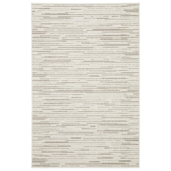 HomeRoots 5' Distressed Ivory and Brown Striped Area Rug - Durable, Stain-Resistant, Perfect for Any Space 3' X 5' 575278
