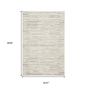 HomeRoots 5' Distressed Ivory and Brown Striped Area Rug - Durable, Stain-Resistant, Perfect for Any Space 3' X 5' 575278