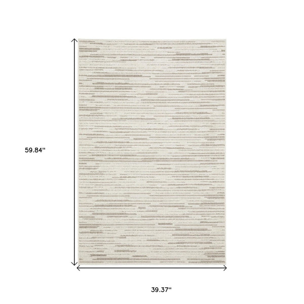 HomeRoots 5' Distressed Ivory and Brown Striped Area Rug - Durable, Stain-Resistant, Perfect for Any Space 3' X 5' 575278