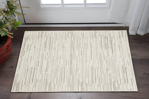 HomeRoots 5' Distressed Ivory and Brown Striped Area Rug - Durable, Stain-Resistant, Perfect for Any Space 3' X 5' 575278
