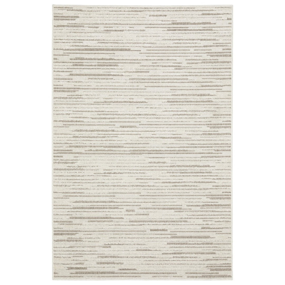 HomeRoots 5' Distressed Ivory and Brown Striped Area Rug - Durable, Stain-Resistant, Perfect for Any Space 3' X 5' 575278