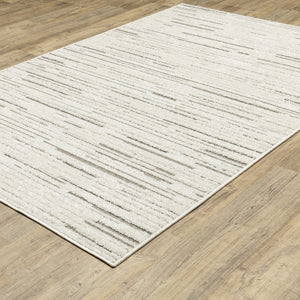 HomeRoots 5' Distressed Ivory and Brown Striped Area Rug - Durable, Stain-Resistant, Perfect for Any Space 3' X 5' 575278