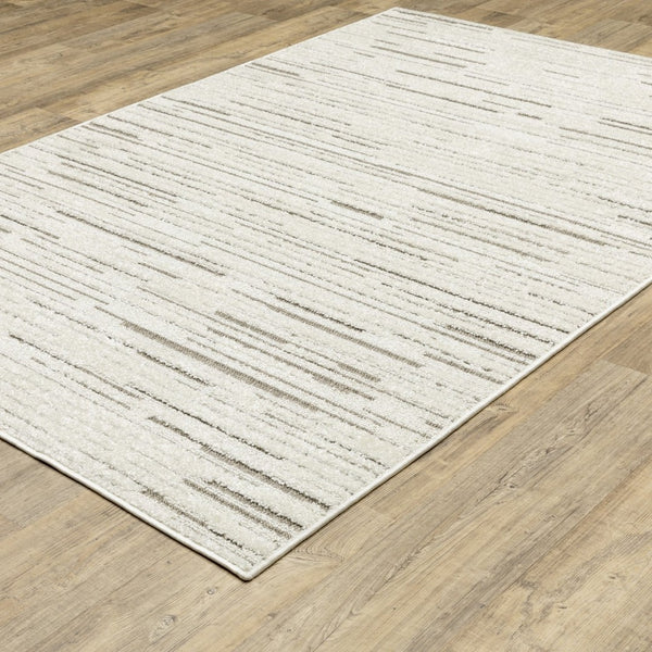 HomeRoots 5' Distressed Ivory and Brown Striped Area Rug - Durable, Stain-Resistant, Perfect for Any Space 3' X 5' 575278