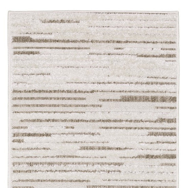 HomeRoots 5' Distressed Ivory and Brown Striped Area Rug - Durable, Stain-Resistant, Perfect for Any Space 8' Runner 575279