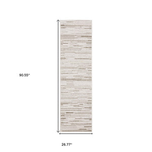HomeRoots 5' Distressed Ivory and Brown Striped Area Rug - Durable, Stain-Resistant, Perfect for Any Space 8' Runner 575279